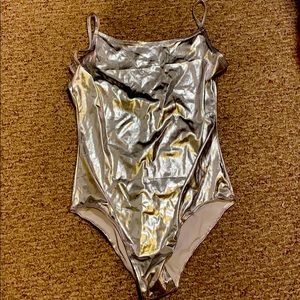 Silver metallic leotard